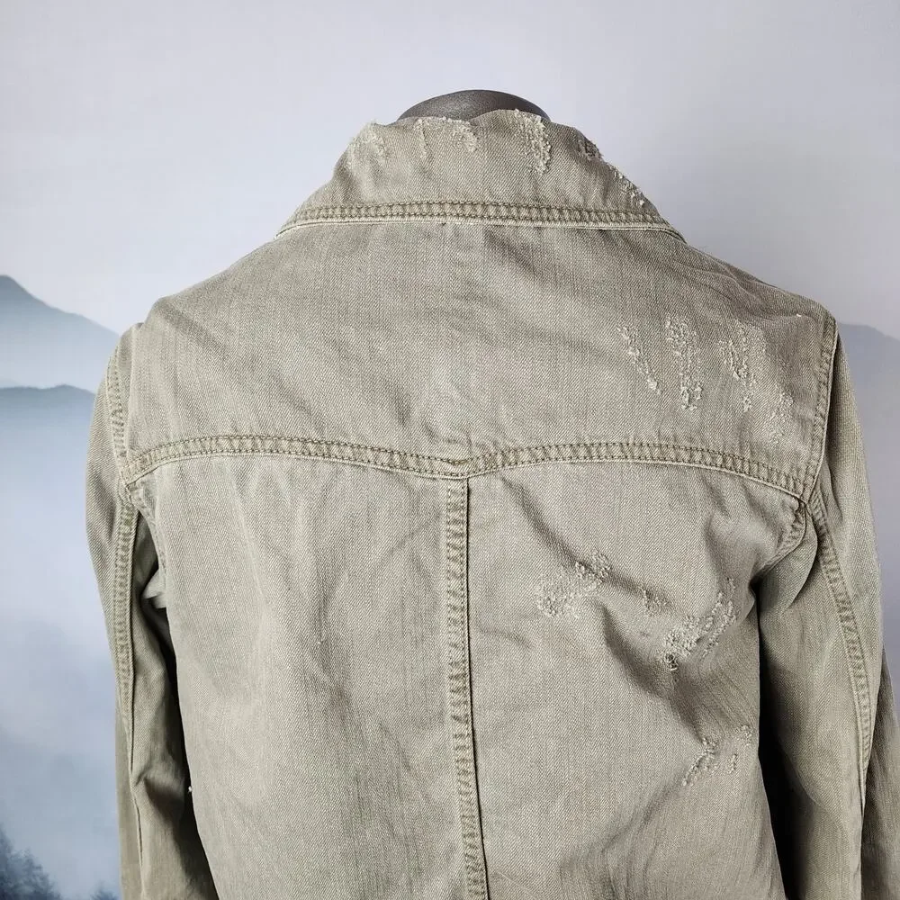 Free People Moonchild Army Green Denim Shirt / Utility Jacket | Women's XS